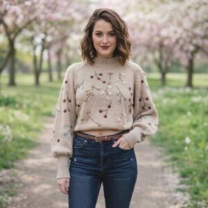 Brooklyn’s Women’s Embroidered & Beaded Sweater – Size Medium